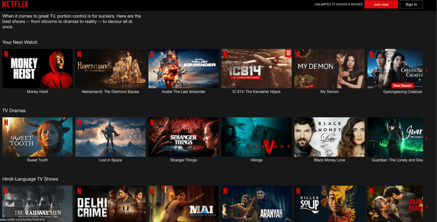 UX example from Netflix